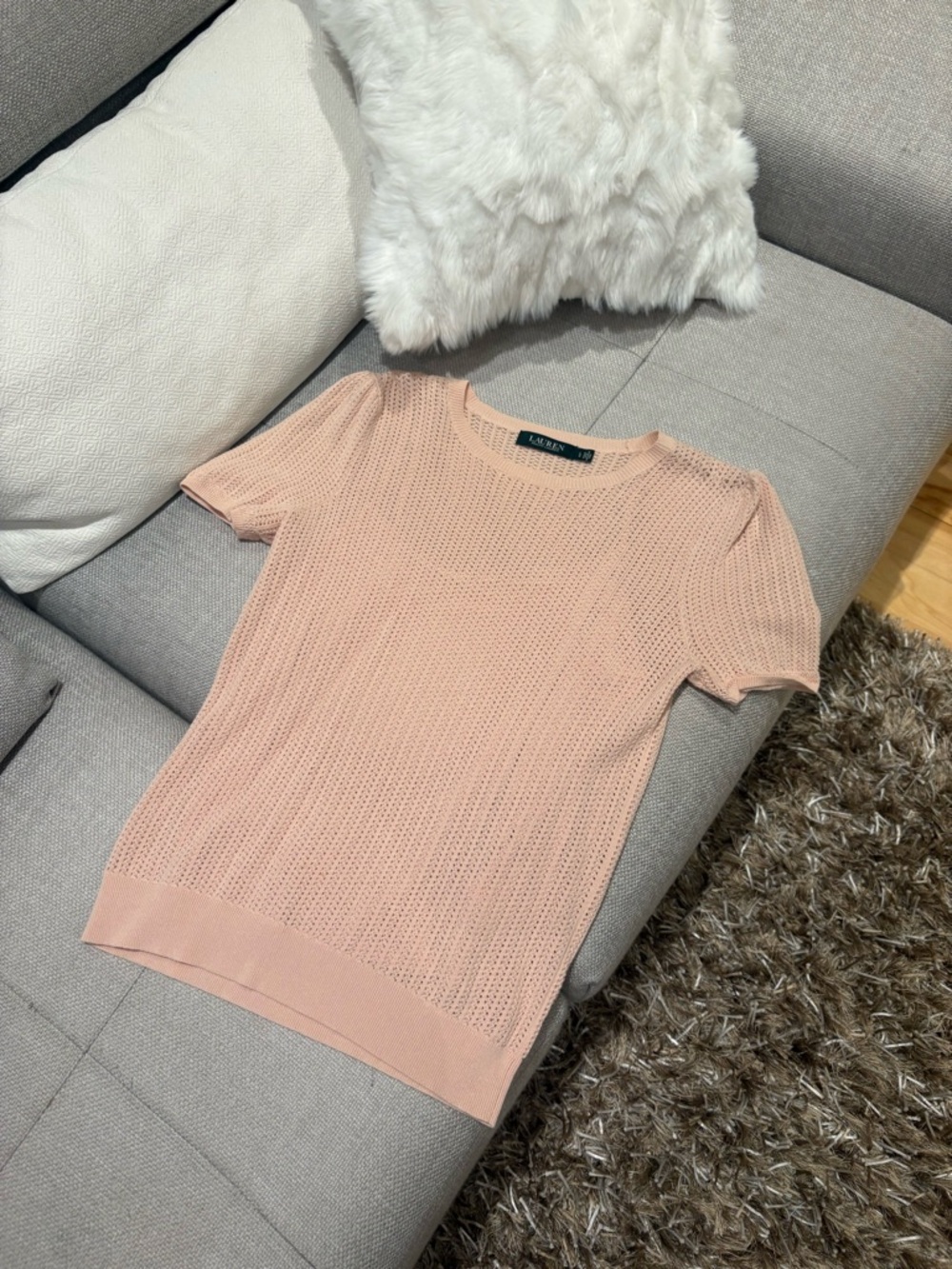 Lauren Ralph Lauren Pink-Peach Open-Knit Crewneck Sweater- like new!